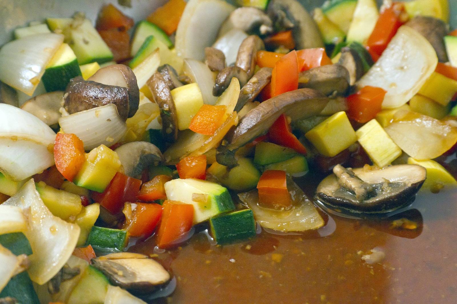A pan full of juicy, delicious freshly sauteed organic vegetables Plant-Based diet