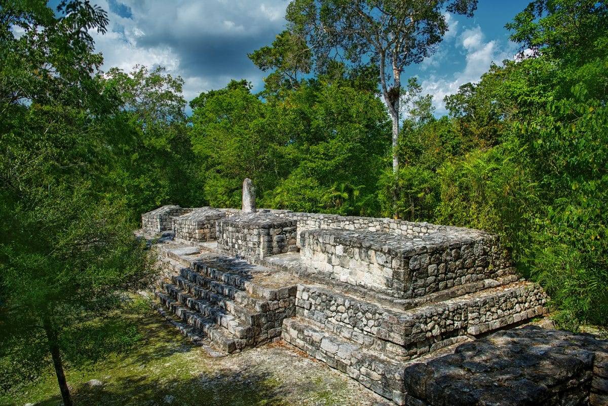 The ruins of the city of Calakmul. Maya Pyramid.