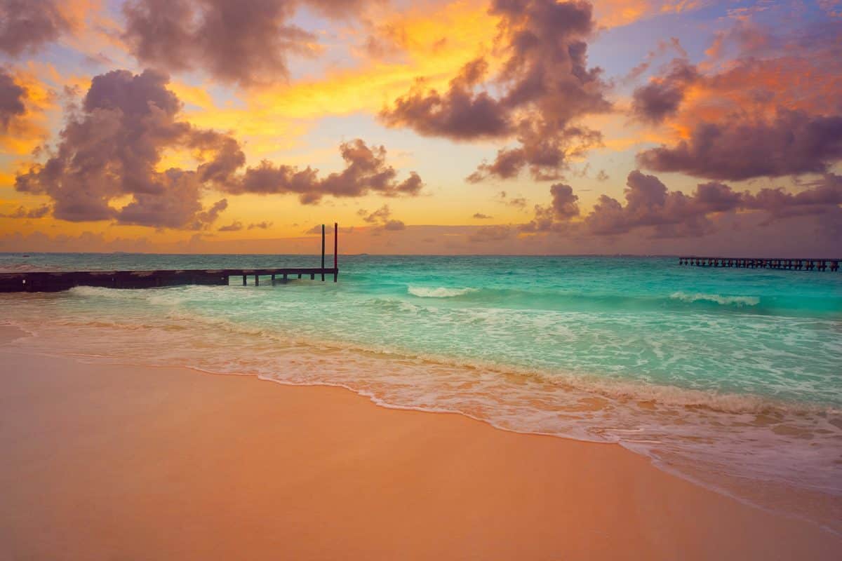 Cancun Caracol beach sunset in Mexico