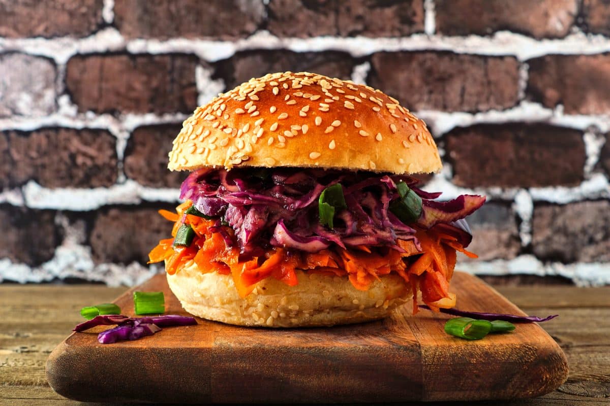 meatless burger with red cabbage