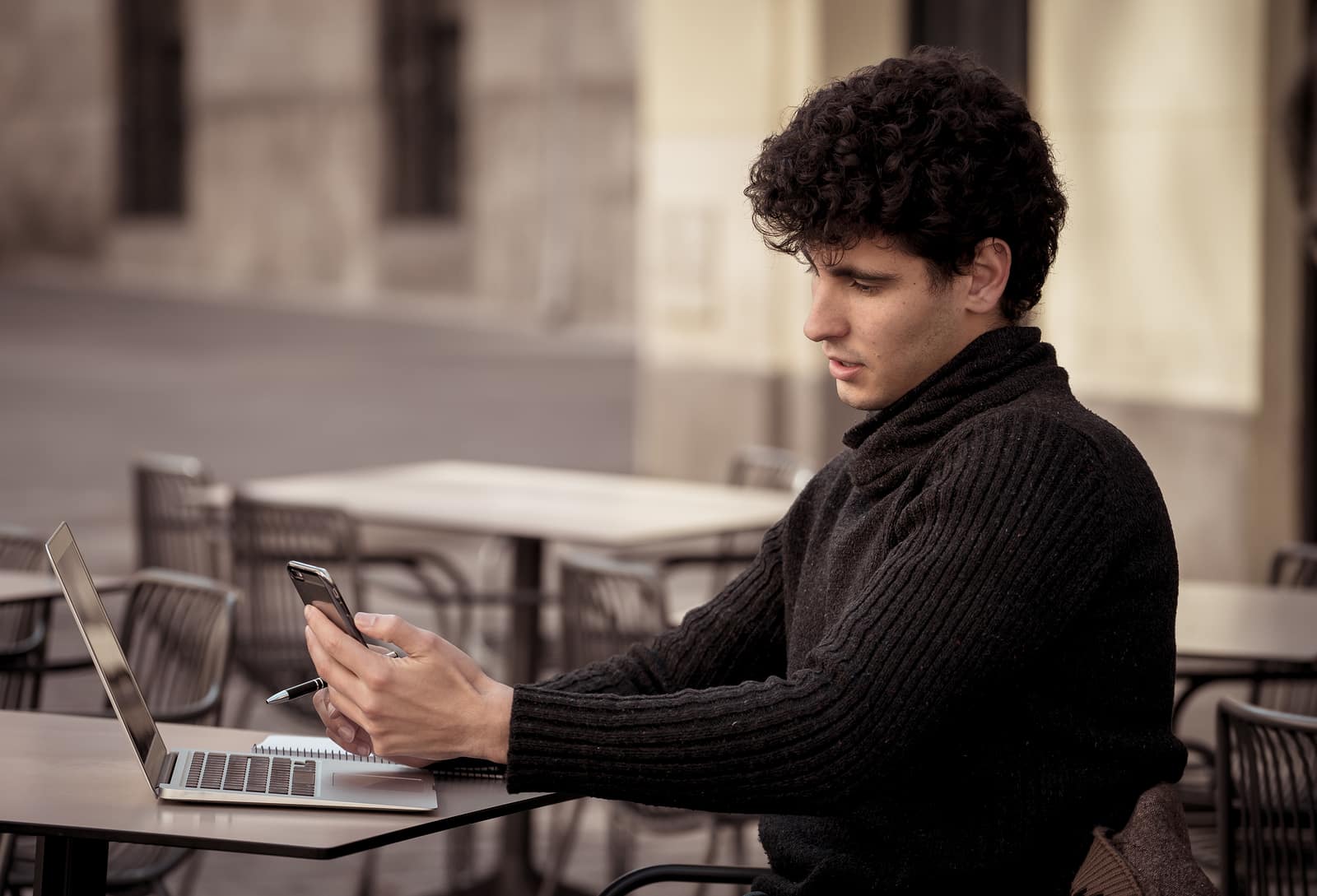 Young man chatting