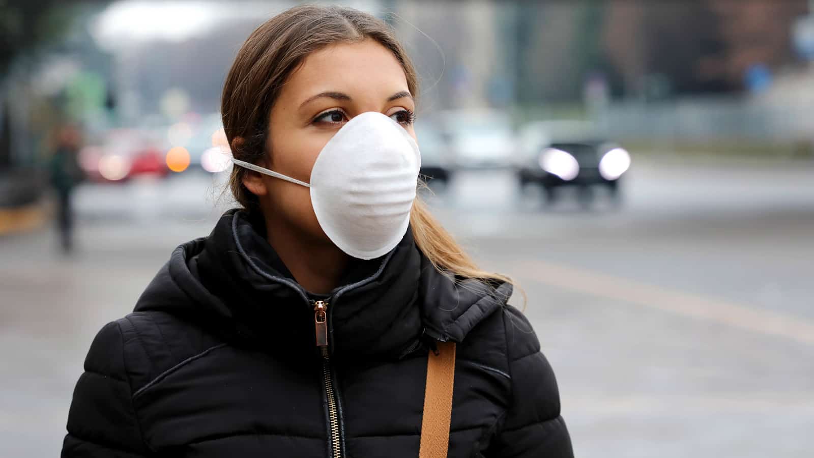 Woman with face mask protective