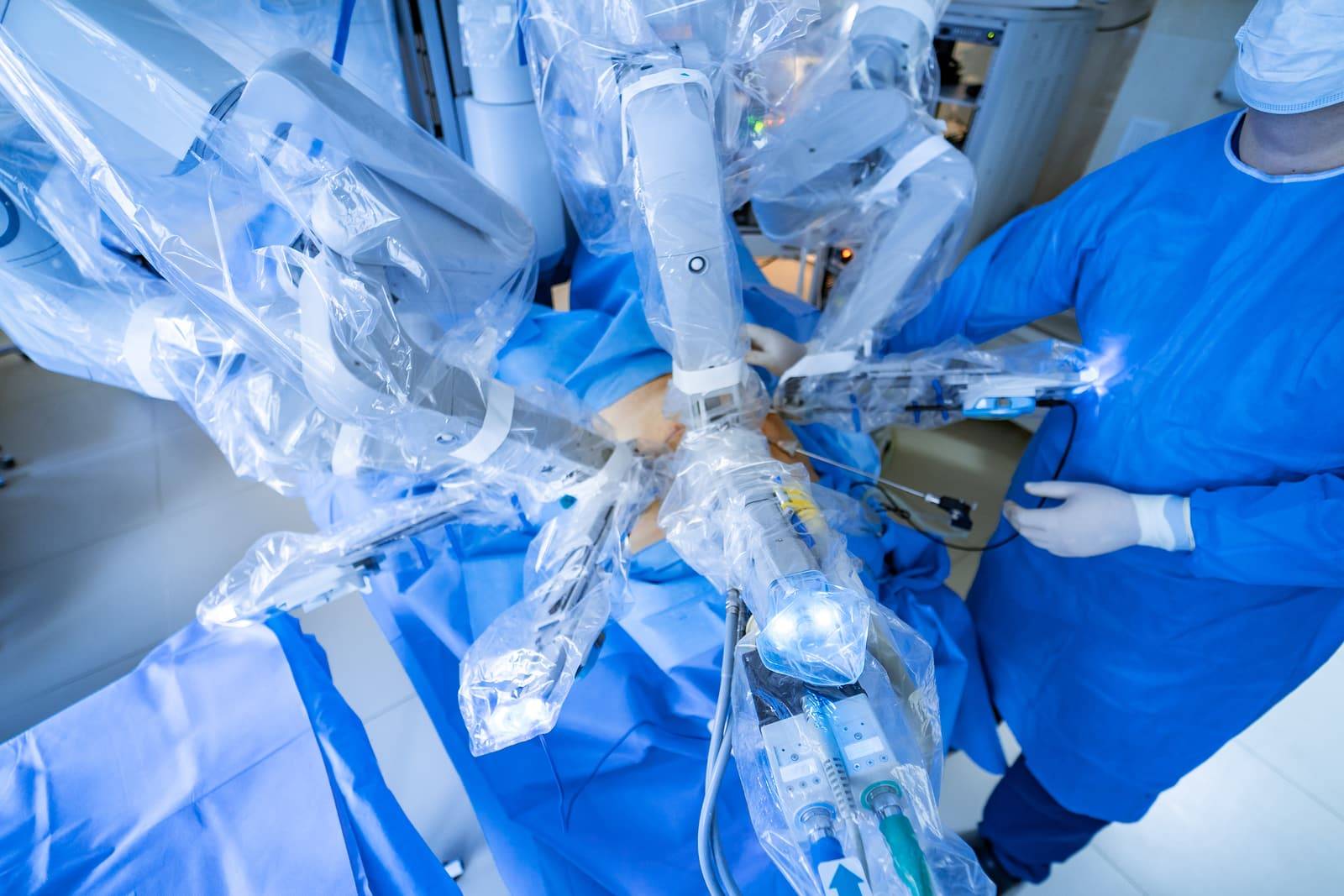 Surgical room in hospital with robotic technology equipment