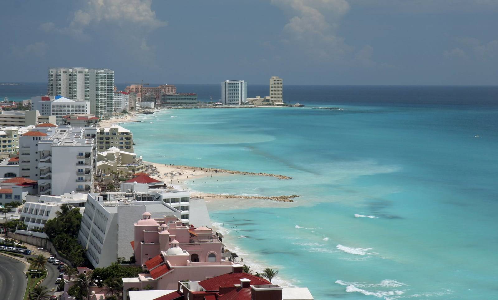 Cancun aerial view of beach and resorts