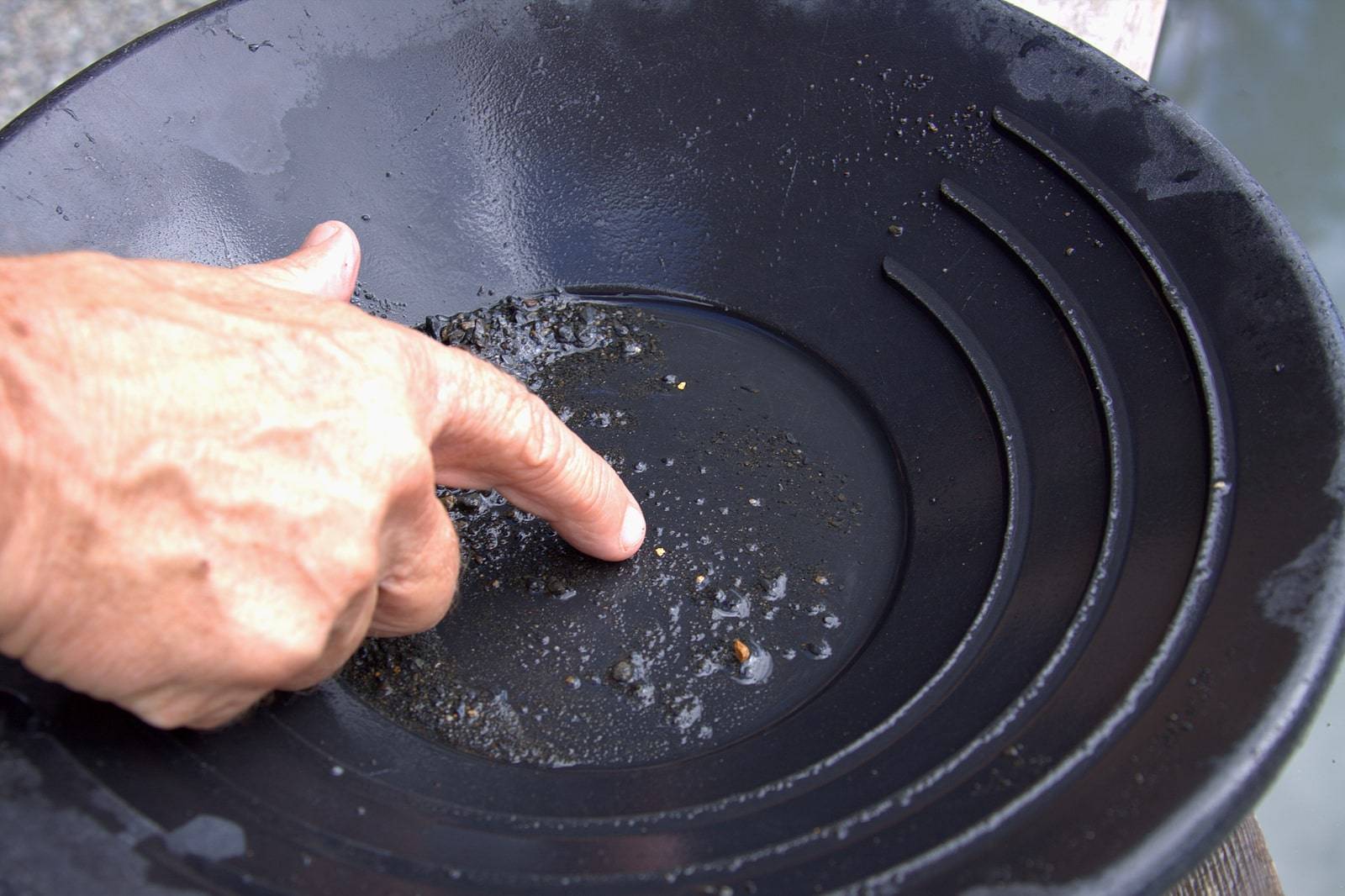 gold nugget in a gold panning tray
