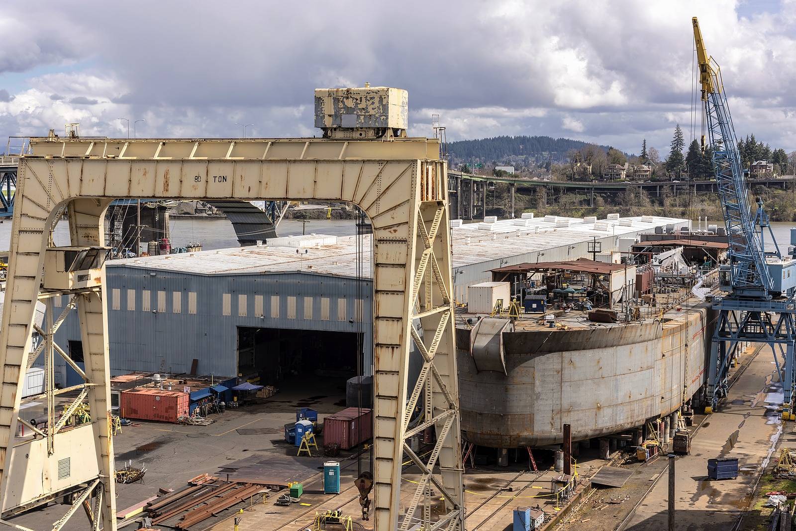 Shipyard and barge building in Portland Oregon.