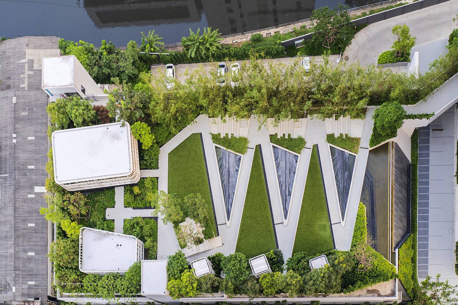 Aerial view of rooftop garden