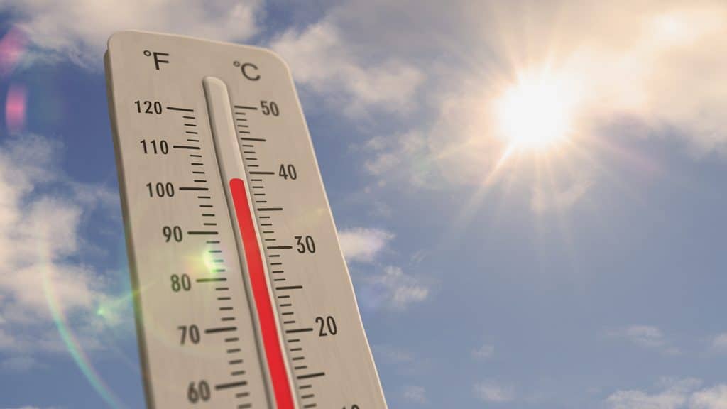 Thermometer On Blue Sky And Shining Sun Illustration