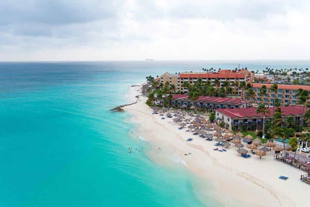 Aerial from Manchebo beach on Aruba island in the Caribbean