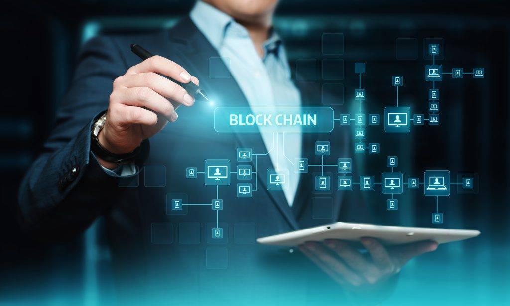 Blockchain encryption Blocks Security Finance Fintech Network Internet Technology Concept.